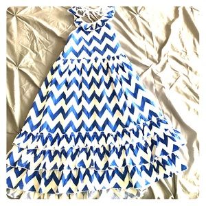 Royal Blue and white ruffle chevron halter dress